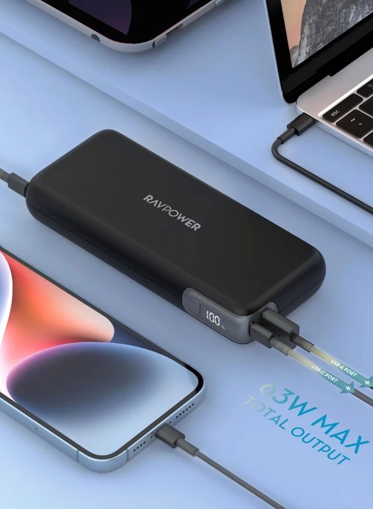 راف باور بطارية متنقلة راف باور بقوة 70 واط بسعة 20000 ملي منفذين تايب سي ومنفذ USB-A - اسود 20000 mAh - Image 4