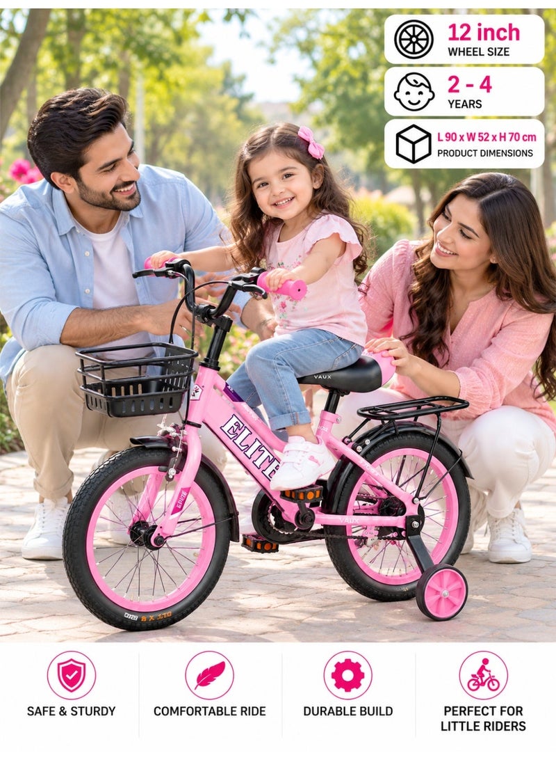 Aspire Books Elite 12-Inch Kids Bicycle with Training Wheels – Light Pink| AGE 2-4 - Image 2