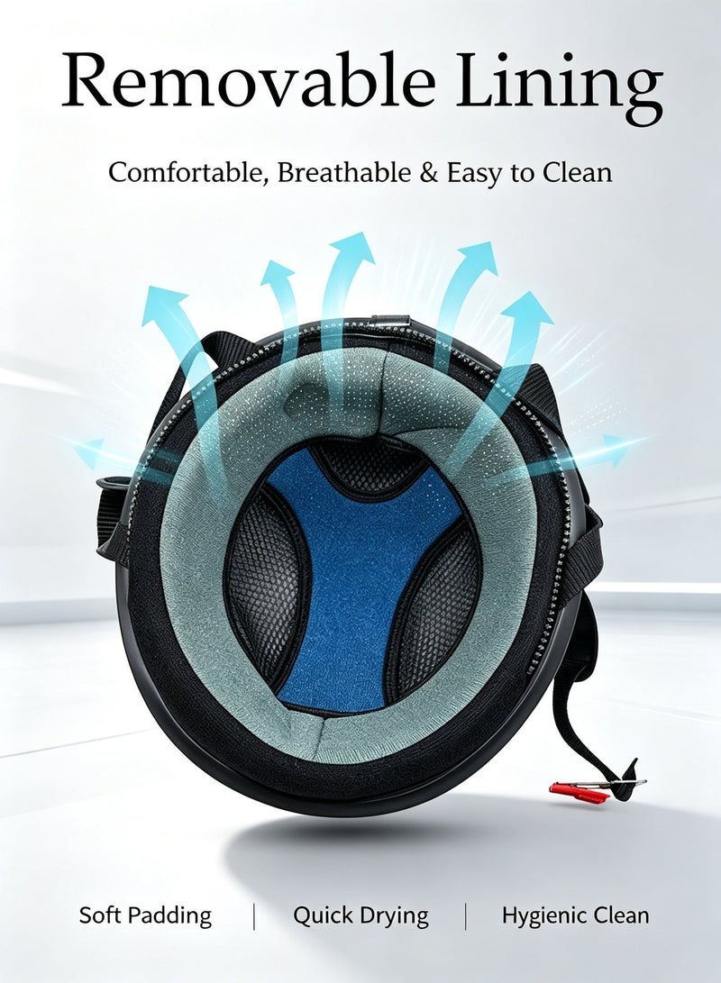 jaexest 3C Certified Motorcycle Half Helmet PU Leather Semi Inclusive Riding Helmet with Goggles Detachable Inner Lining Sun Protection Brim Lightweight Breathable Unisex Helmet for Motorcycle Electric Bike Bicycle - Image 5