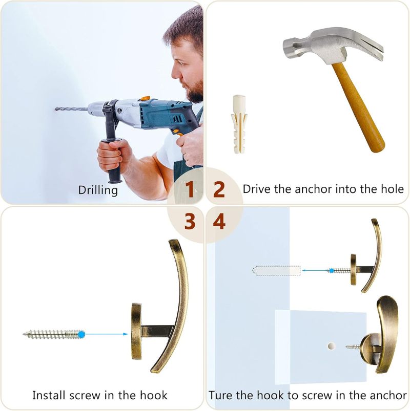 4 Pack bronze metal decorative curtain hook wall-mounted curtain fixing hook (with screws) gold - Image 4