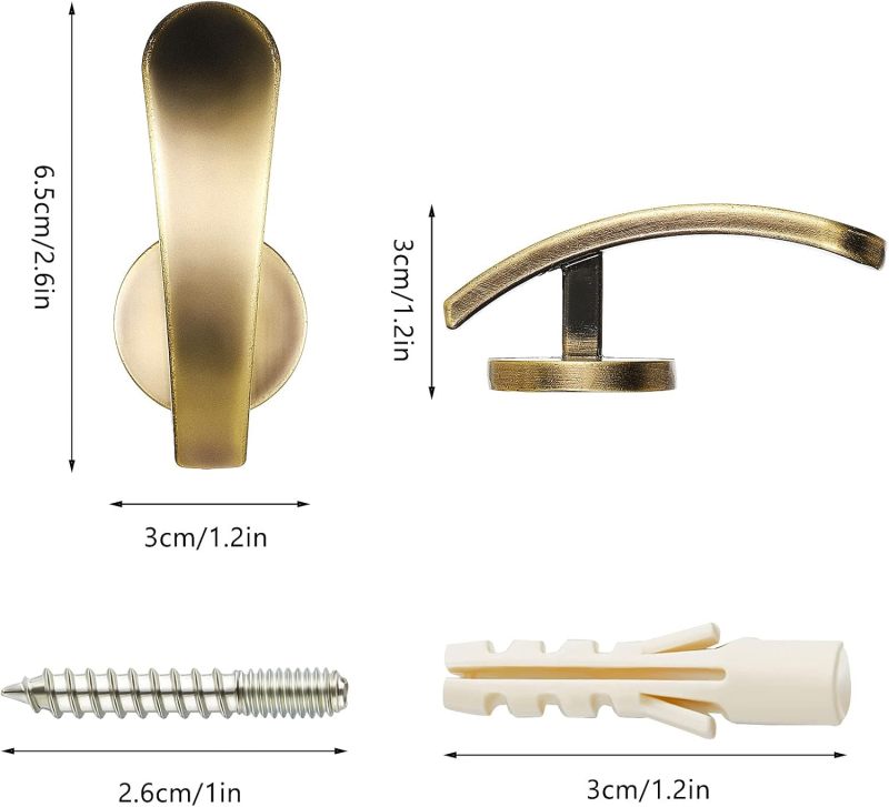 4 Pack bronze metal decorative curtain hook wall-mounted curtain fixing hook (with screws) gold - Image 2