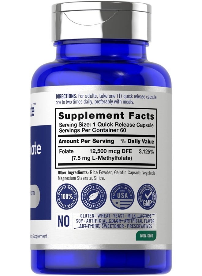 L Methylfolate 7.5 mg | 60 Capsules | Optimized and Activated | Non-GMO, Gluten Free | Methyl Folate, 5-MTHF | by Opti-Folate