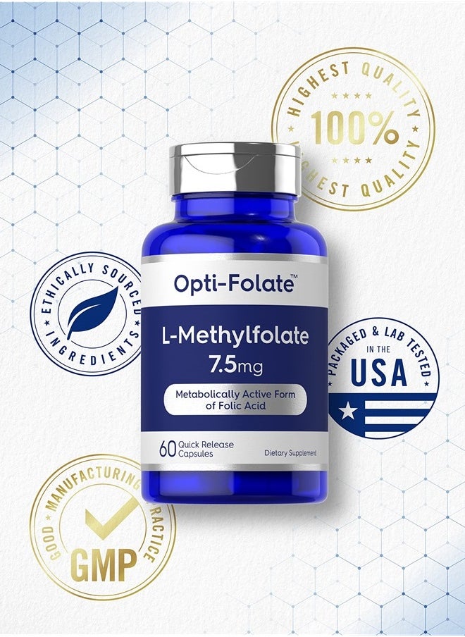L Methylfolate 7.5 mg | 60 Capsules | Optimized and Activated | Non-GMO, Gluten Free | Methyl Folate, 5-MTHF | by Opti-Folate