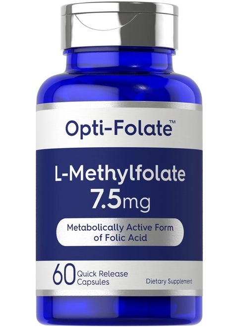 L Methylfolate 7.5 mg | 60 Capsules | Optimized and Activated | Non-GMO, Gluten Free | Methyl Folate, 5-MTHF | by Opti-Folate