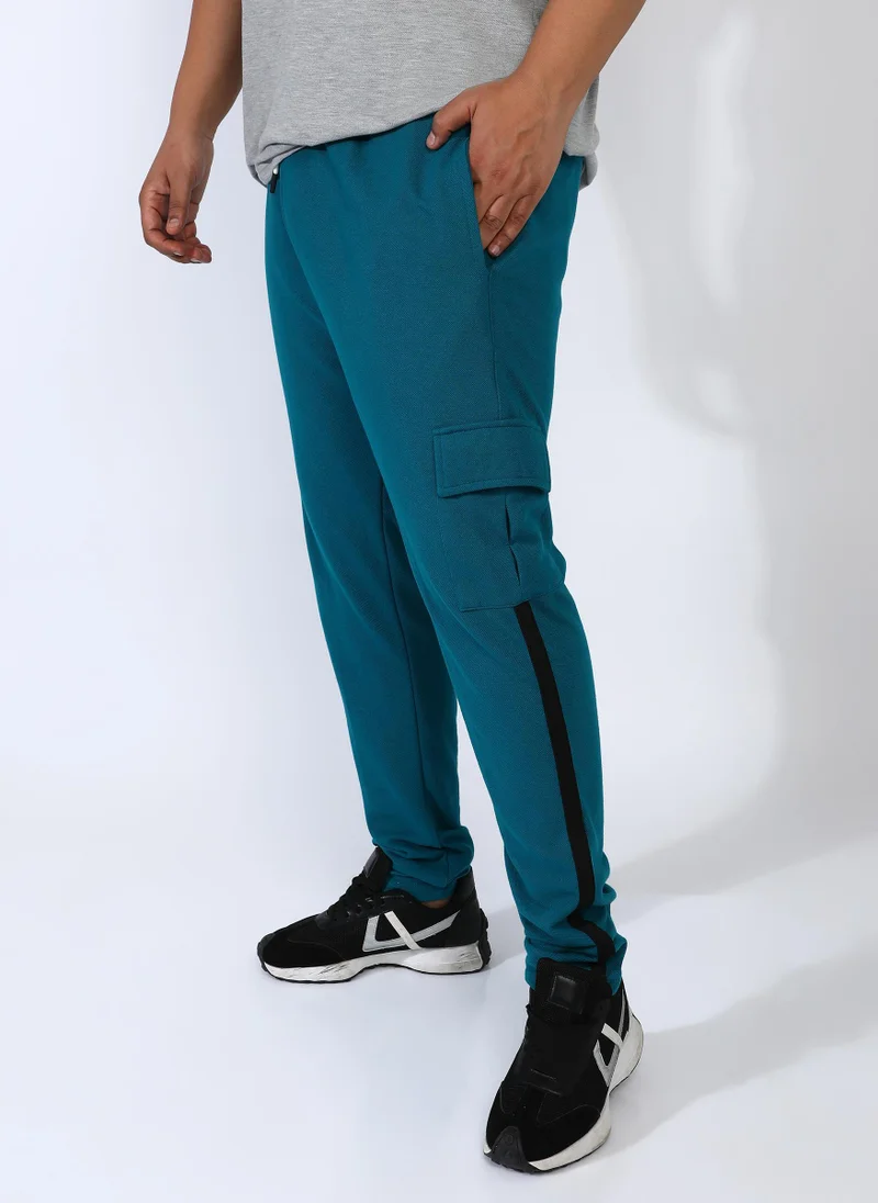 Instafab Plus  Men's Teal Blue Utility Cargo Trackpants for Men | Best Price UAE