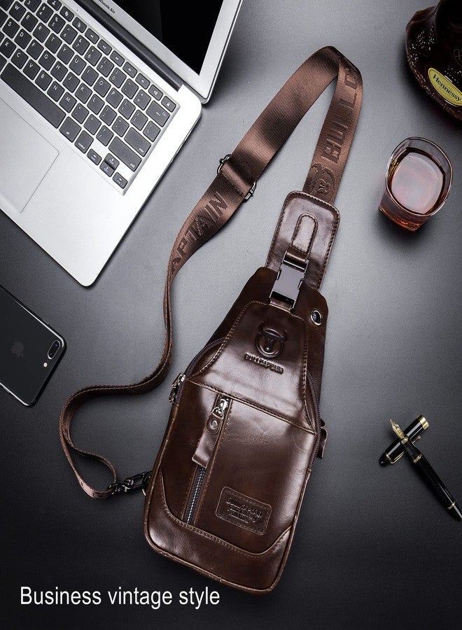 BULLCAPTAIN Sling Bag Genuine Leather Crossbody Backpack Outdoor Travel Chest Bag Daypack (Brown) - Image 3