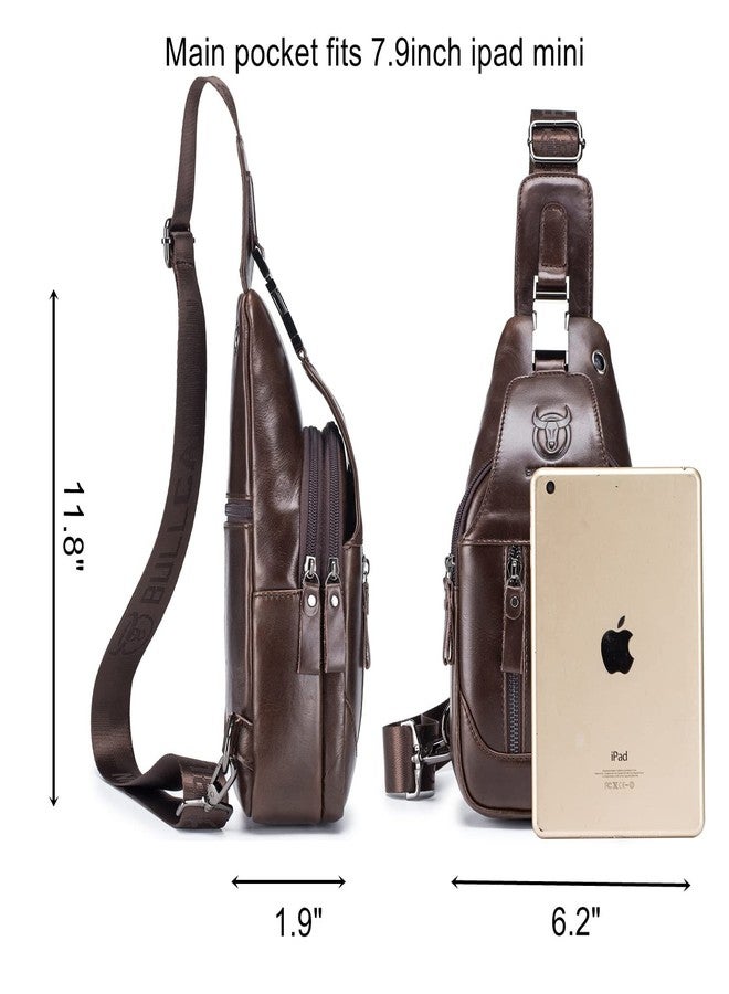 BULLCAPTAIN Sling Bag Genuine Leather Crossbody Backpack Outdoor Travel Chest Bag Daypack (Brown) - Image 2