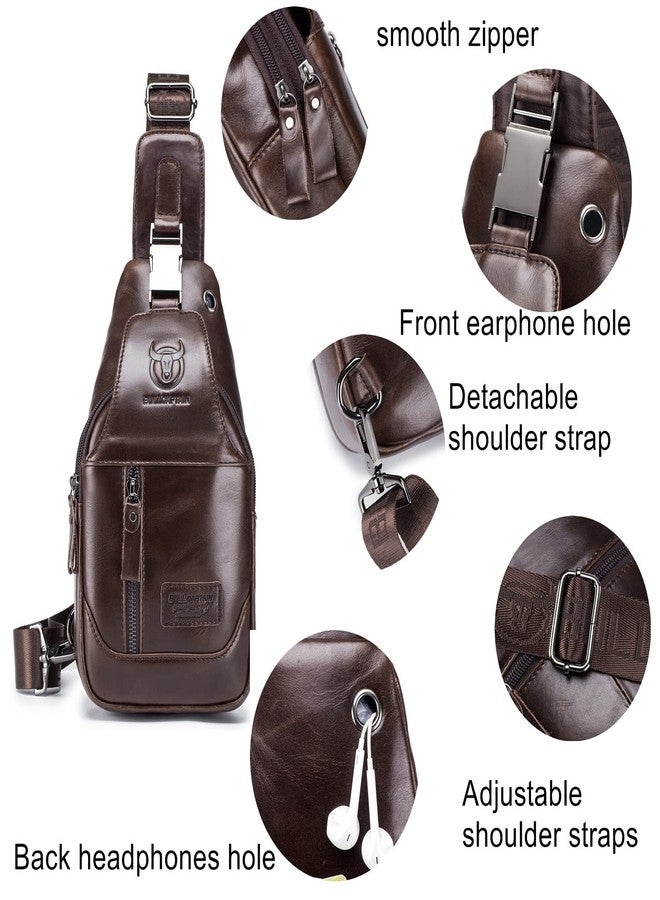 BULLCAPTAIN Sling Bag Genuine Leather Crossbody Backpack Outdoor Travel Chest Bag Daypack (Brown) - Image 4