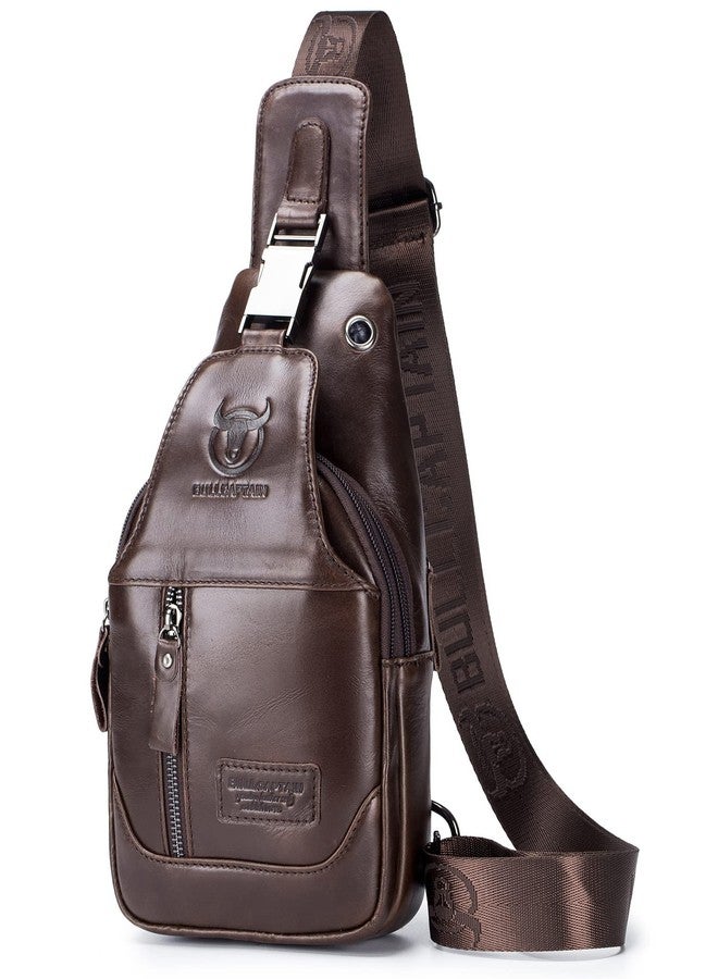 BULLCAPTAIN Sling Bag Genuine Leather Crossbody Backpack Outdoor Travel Chest Bag Daypack (Brown) - Image 1