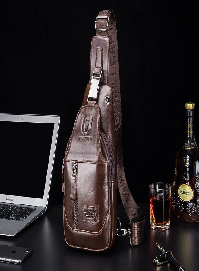 BULLCAPTAIN Sling Bag Genuine Leather Crossbody Backpack Outdoor Travel Chest Bag Daypack (Brown) - Image 5