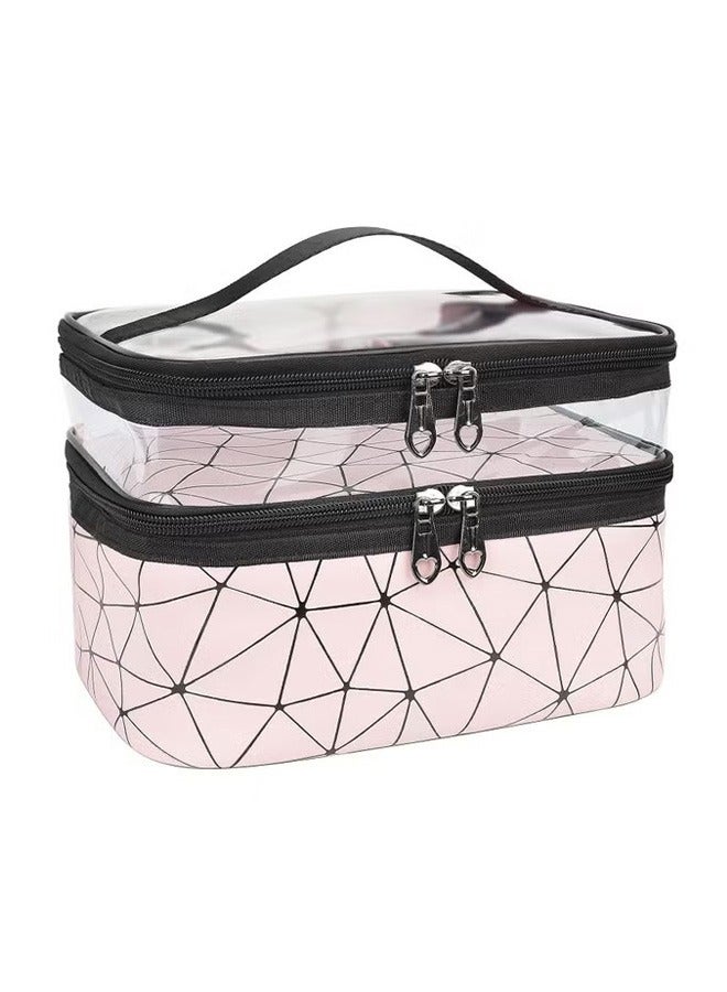 Double Layer Waterproof Cosmetics Bag Pink - Image 1