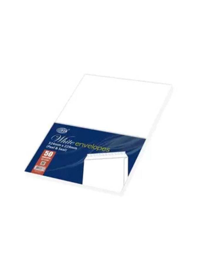 FIS 50-piece FIS White Envelopes Peel & Seal, C4 (324 X 229 mm),