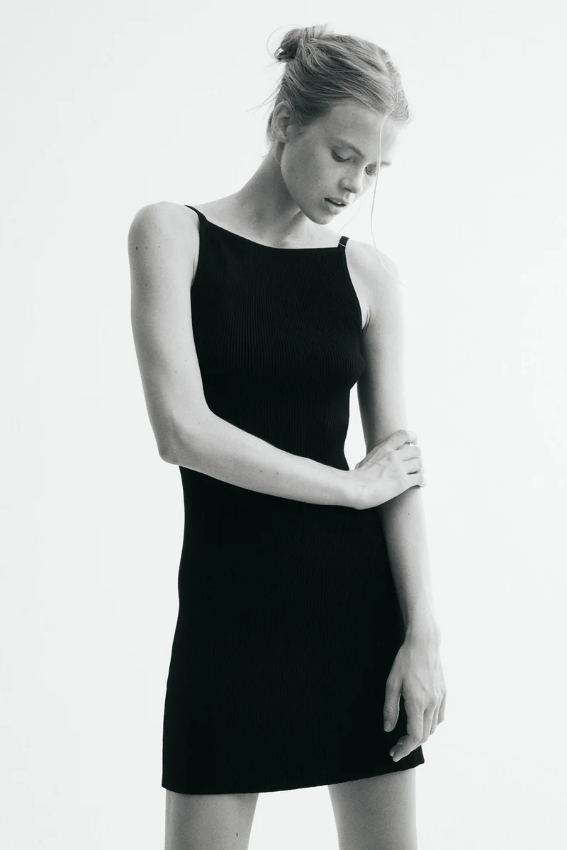 Rib-knit strappy dress