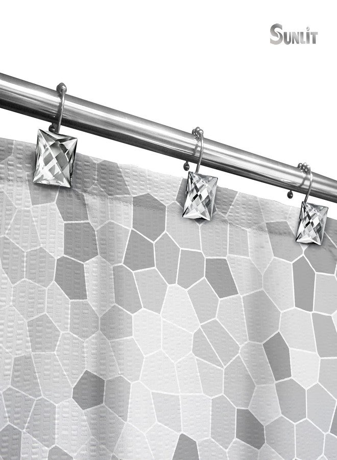 Sunlit Luxury Design Square Clear Diamond Crystal Gem Bling with Glide Balls Shower Curtain Hooks, Rust Proof Metal Rhinestones Glam Shower Curtain Rings-12 Pack - Image 5