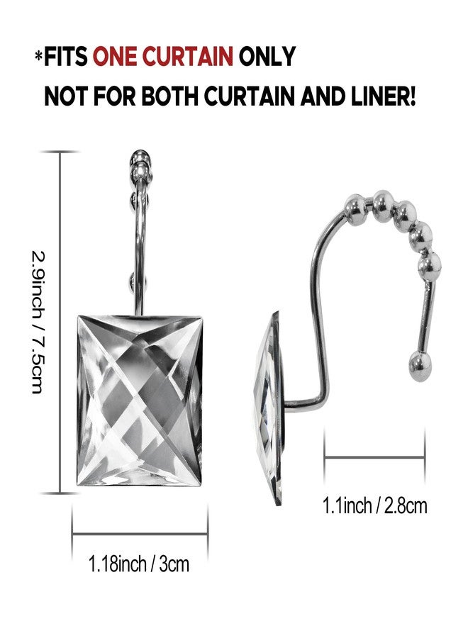 Sunlit Luxury Design Square Clear Diamond Crystal Gem Bling with Glide Balls Shower Curtain Hooks, Rust Proof Metal Rhinestones Glam Shower Curtain Rings-12 Pack - Image 2