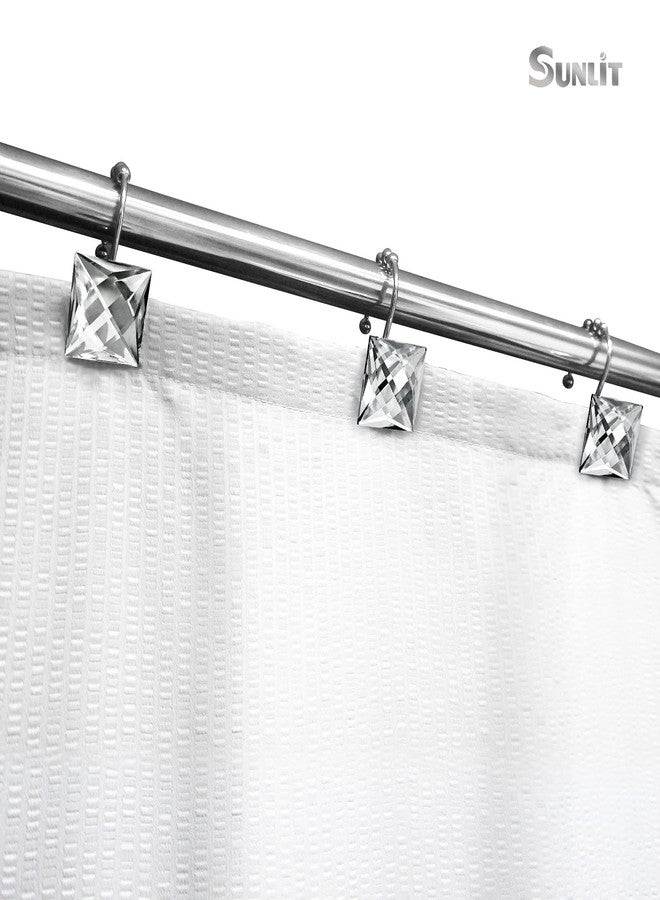 Sunlit Luxury Design Square Clear Diamond Crystal Gem Bling with Glide Balls Shower Curtain Hooks, Rust Proof Metal Rhinestones Glam Shower Curtain Rings-12 Pack - Image 4
