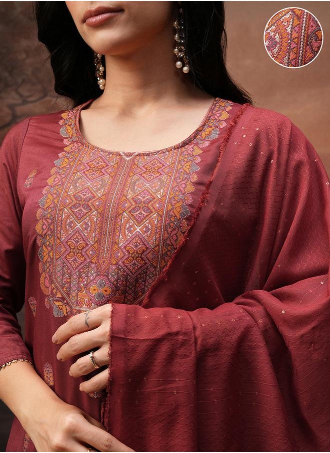 Vishudh Women Red Printed Viscose Kurta Set by Styli  - Image 5