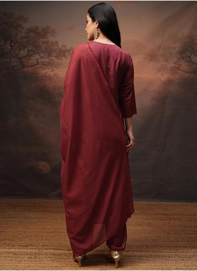 Vishudh Women Red Printed Viscose Kurta Set by Styli  - Image 3