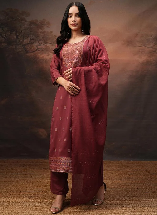 Vishudh Women Red Printed Viscose Kurta Set by Styli
