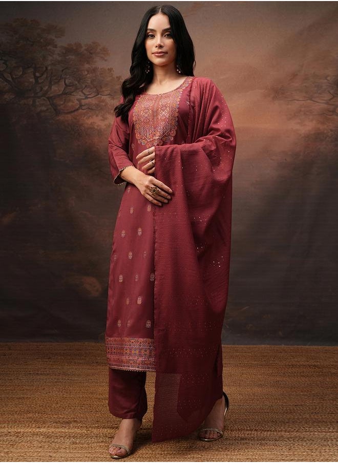 Vishudh Women Red Printed Viscose Kurta Set by Styli  - Image 4
