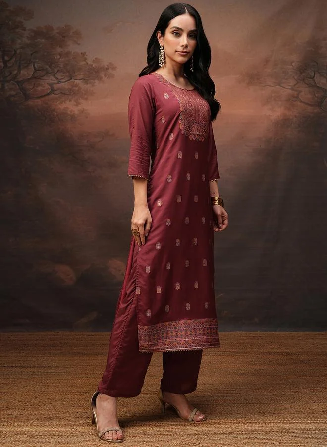 Vishudh Women Red Printed Viscose Kurta Set by Styli