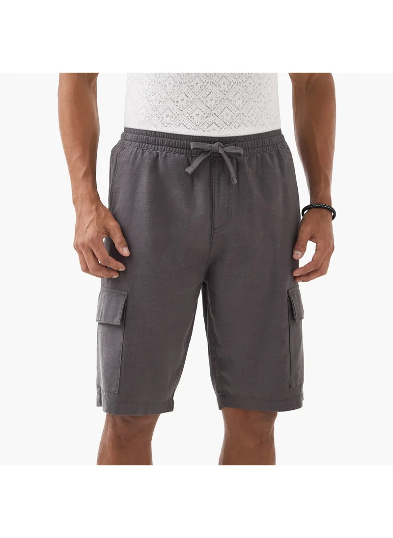ايكونيك Iconic Flexi Waist Cargo Shorts with Drawstring Waist