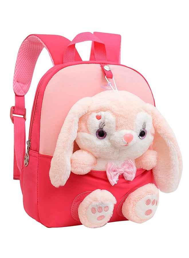 حقيبة ظهر للبنات من الكرتون، حقيبة ظهر على شكل دمية أرنب مخملية، حقائب أطفال، حقيبة ظهر مخملية ناعمة مع حيوانات مخملية قابلة للإزالة - حقيبة ظهر خفيفة الوزن ومقاومة للماء للبنات من الكرتون (أحمر + وردي) - Image 1