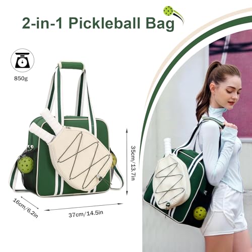 ACESAK Pickleball Bag Pickleball Bags for Women Men Teens with Waterproof Pocket Fence Hook Pickleball Tote Bag for Pickleball Racquet Sports Gym Duffle Adjustable Strap Green - Image 3