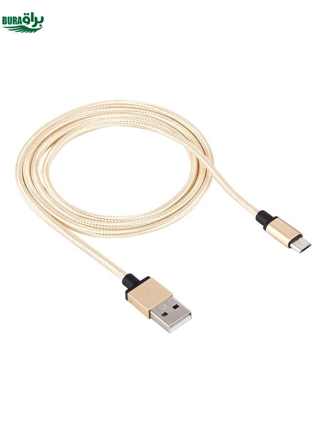 BURAQ 1m Woven Style Metal Head 58 Cores Micro USB to USB 2.0 Data / Charger Cable, For Samsung / Huawei / Xiaomi / Meizu / LG / HTC and Other Smartphones (Light Yellow Gold) - Image 2