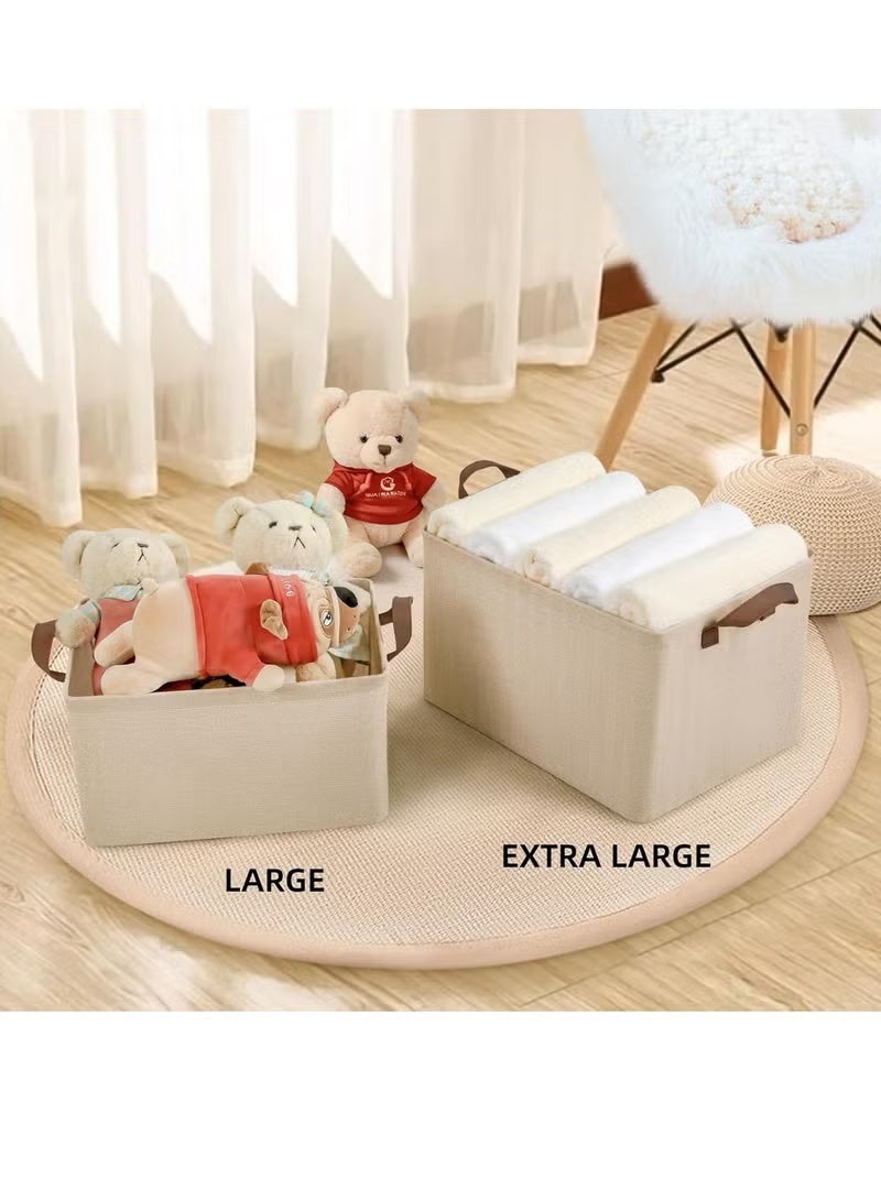 2قطعة صندوق تخزين قابل للطي من أكسفورد لتنظيم الملابس والمناشف وبياضات السرير 47*27*18 سم (بيج) - Image 2