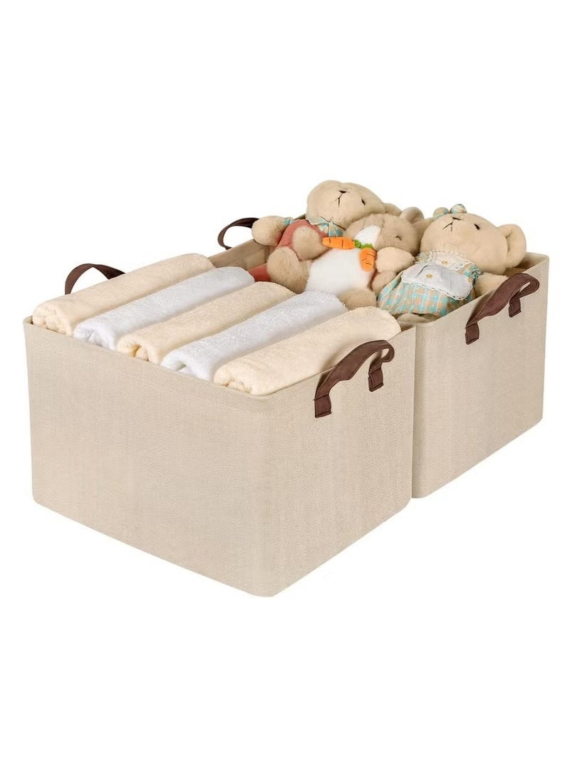 2قطعة صندوق تخزين قابل للطي من أكسفورد لتنظيم الملابس والمناشف وبياضات السرير 47*27*18 سم (بيج) - Image 1