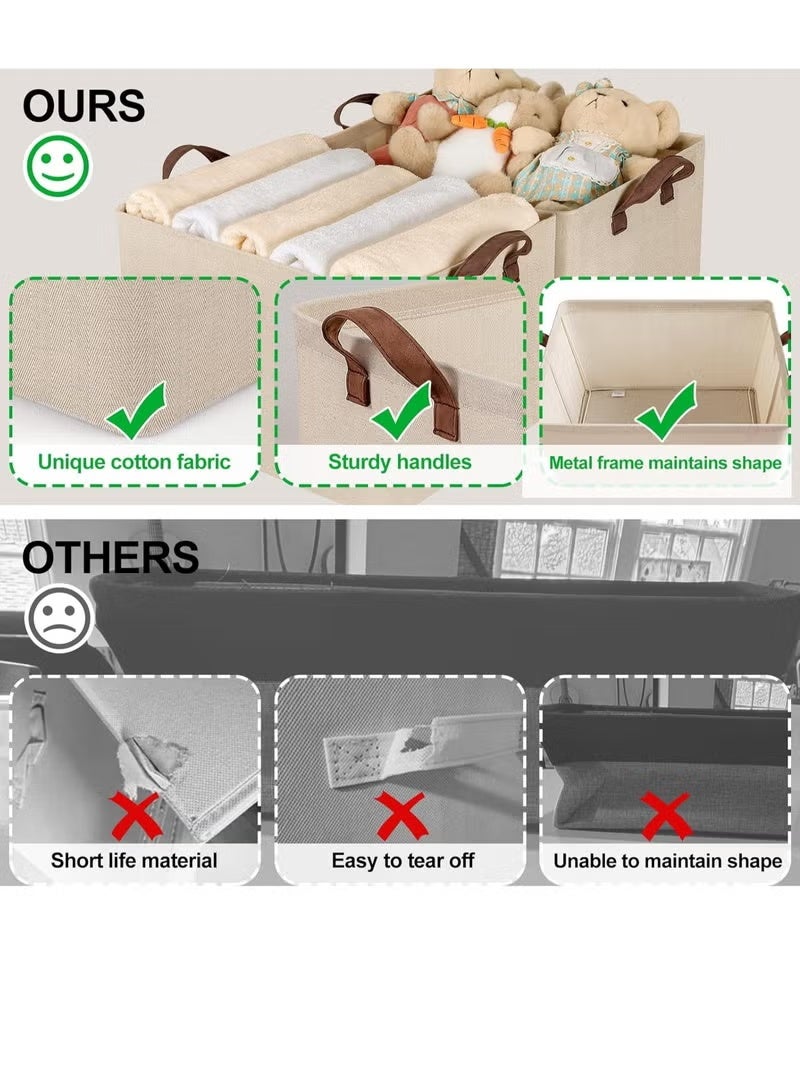 2قطعة صندوق تخزين قابل للطي من أكسفورد لتنظيم الملابس والمناشف وبياضات السرير 47*27*18 سم (بيج) - Image 3
