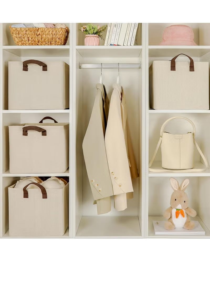 2قطعة صندوق تخزين قابل للطي من أكسفورد لتنظيم الملابس والمناشف وبياضات السرير 47*27*18 سم (بيج) - Image 4