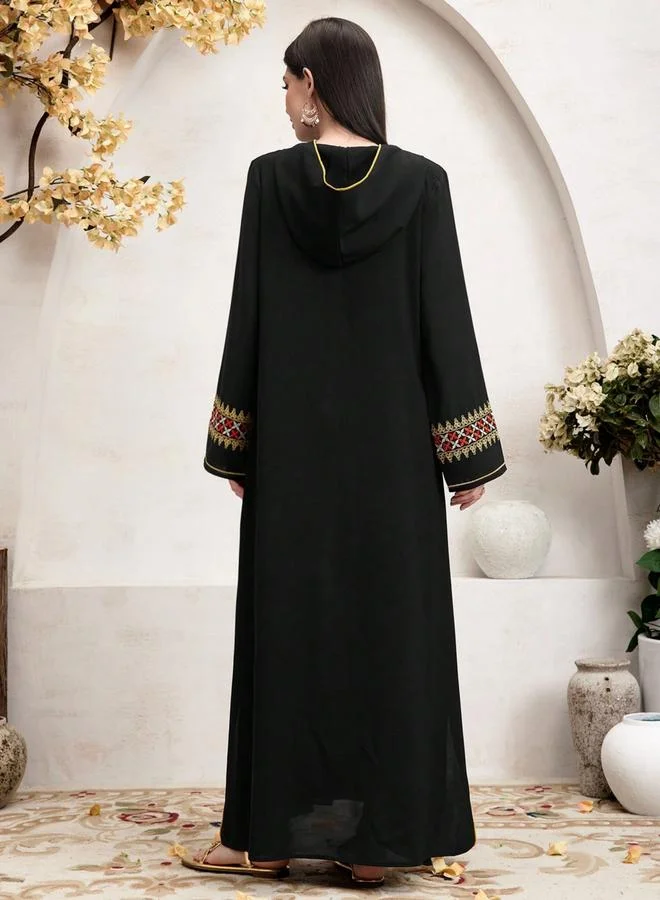 Take Two Black Embroidered Jalabiya with Hood