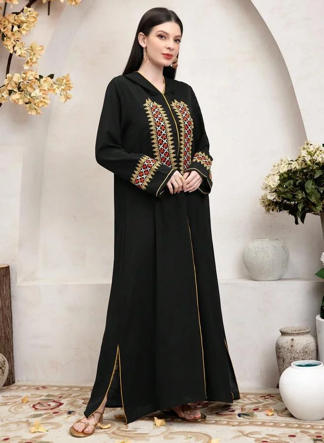 Take Two Black Embroidered Jalabiya with Hood