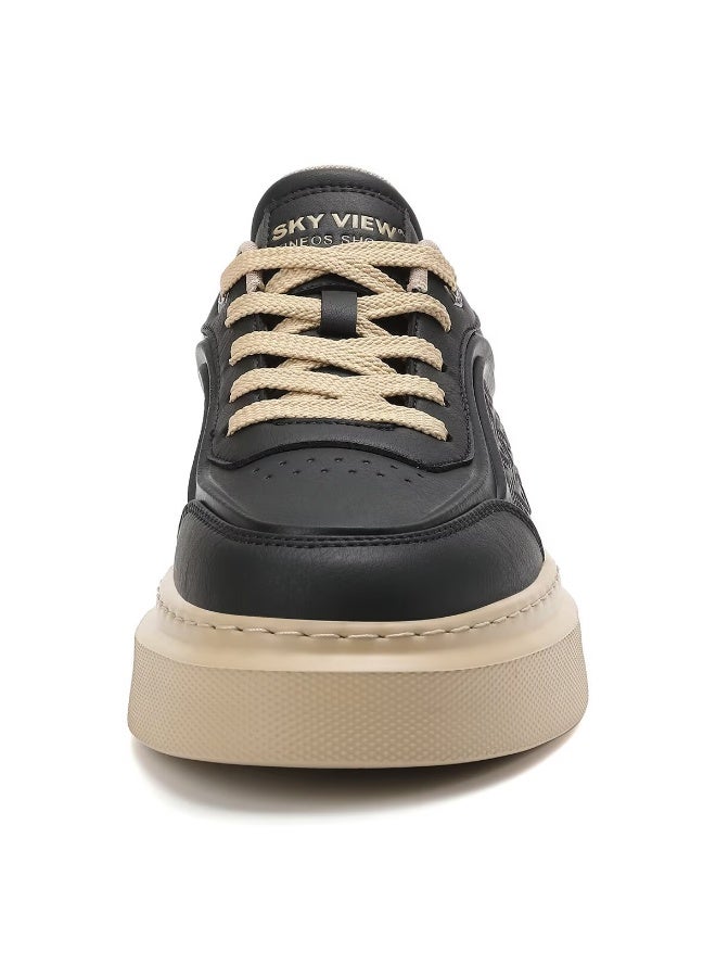 SKY VIEW Men's Fashion Shoes Ultrafine Fiber Vamp Casual Shoes For Men Non Slip Lace Up Chunky Sneakers Cushioned And Lightweight Low Top Walking Shoes Black-02 - Image 3