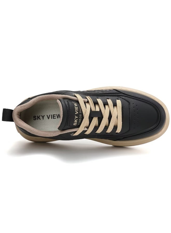 SKY VIEW Men's Fashion Shoes Ultrafine Fiber Vamp Casual Shoes For Men Non Slip Lace Up Chunky Sneakers Cushioned And Lightweight Low Top Walking Shoes Black-02 - Image 5