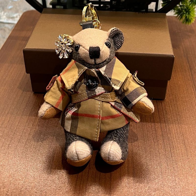 B Bear Doll Plaid Pendant Cute Doll Denim Coat Ear Flower Bear Teddy Bear Doll Keychain Pendant Check Windbreaker Ear Flower 