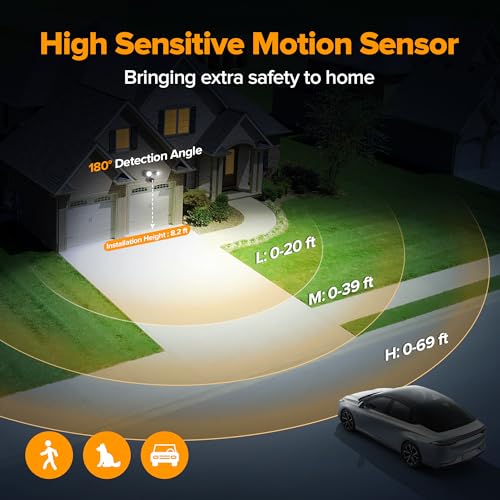 UME LED Security Light Motion Sensor Outdoor Lights, 27W 3000LM, 5000K, IP65 Waterproof, Dusk to Dawn, 2 Head Motion Detector Flood Light for Outside, Garage, Yard (Black) - Image 3