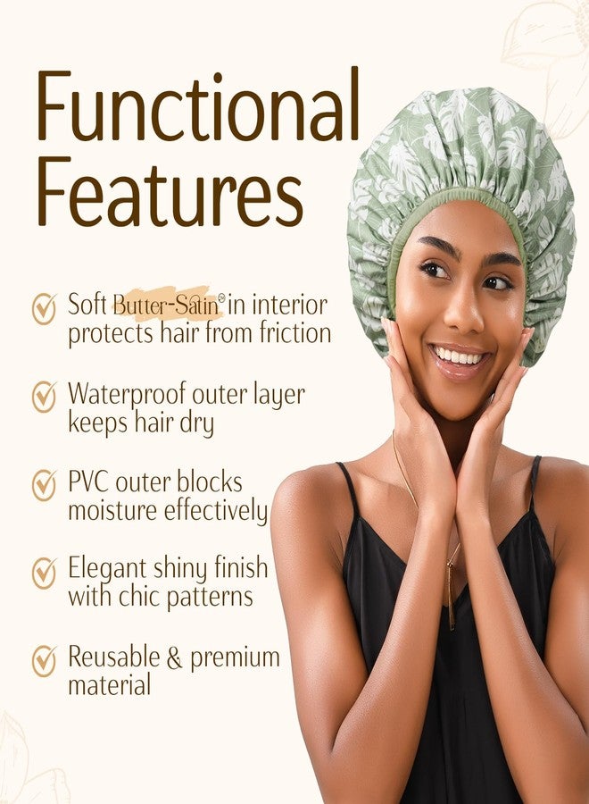 Yanibest Shower Cap for Women - Hair Satin Bonnet Shower Cap for Women Waterproof Extra Large Double Layer Reusable Adjustable for Braids Long Hair - Image 2