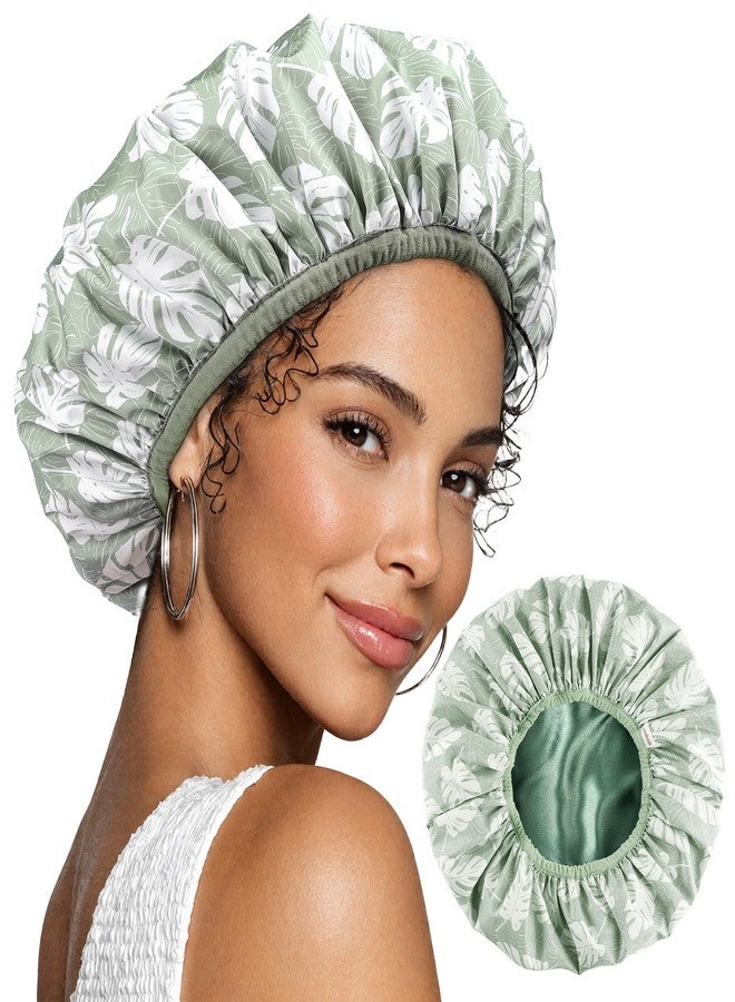 Yanibest Shower Cap for Women - Hair Satin Bonnet Shower Cap for Women Waterproof Extra Large Double Layer Reusable Adjustable for Braids Long Hair - Image 1