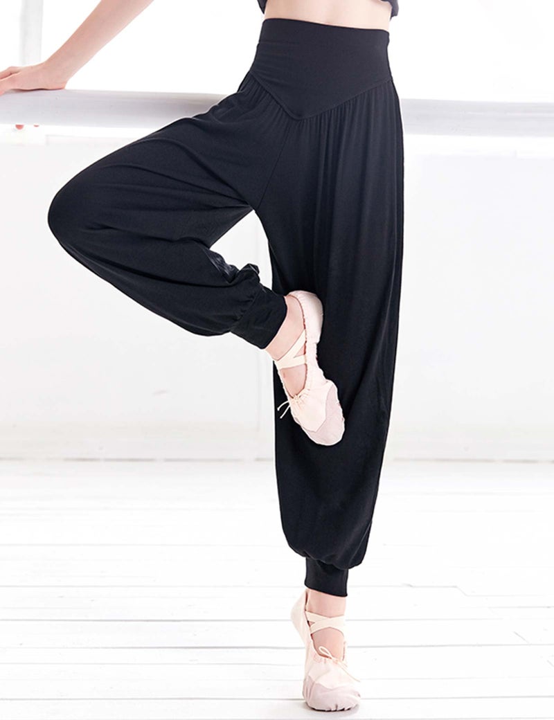 LingTing Black Dance Pants for Teens High Waisted Baggy Soft Wide Leg Trousers - Image 2