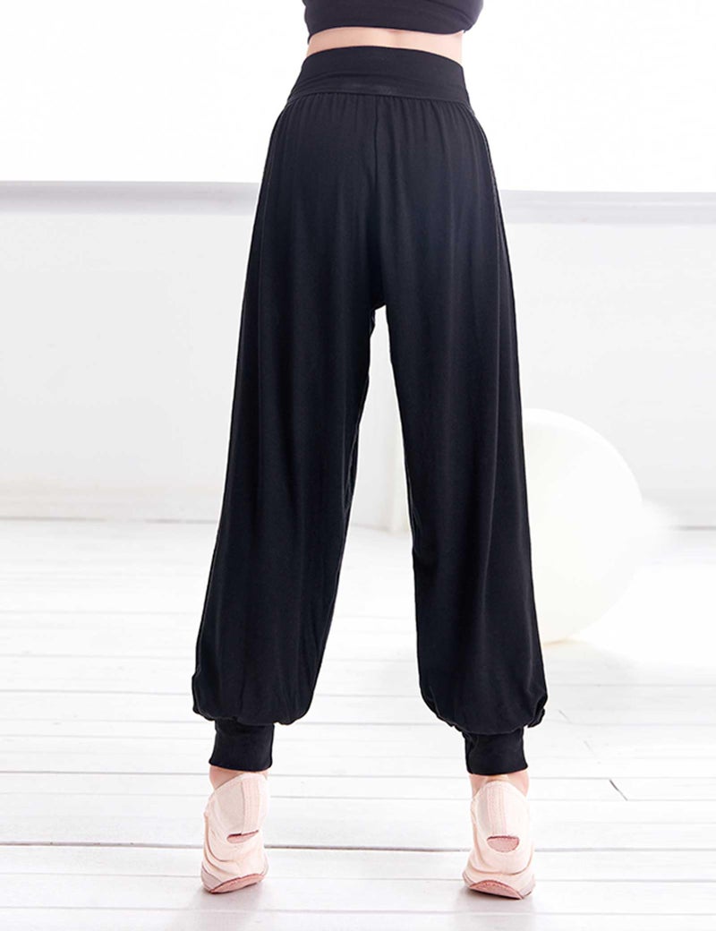 LingTing Black Dance Pants for Teens High Waisted Baggy Soft Wide Leg Trousers - Image 3