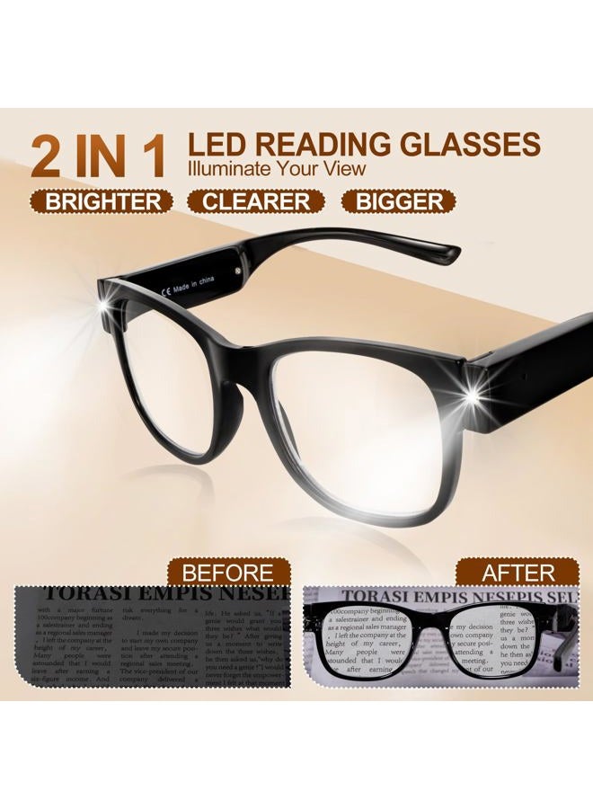 OuShiun USB Rechargeable Led Reading Glasses Smart Lighted Eyewear for Women Men (Black, 2.5X) - Image 2