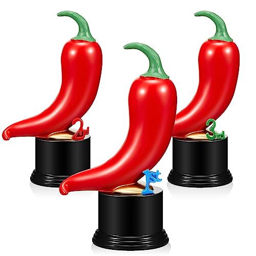 Yinkin 3 Pcs Chili Cook Off Trophies Chili Cook Off Prizes Medals Awards Decorations Salsa Contest Pepper Trophy for Winner Cooking Event Competition Gifts 1st Gold 2nd Silver 3rd BronzeCute - Image 1