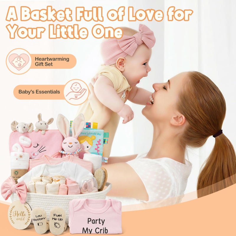 Giftissimo 28-Piece Baby Shower Gifts for Girls, Baby Essentials for Newborn, Large Baby Girl Gift Basket, Gender Reveal Gifts, Baby Registry Search, Diaper Caddy Organizer (Pink) - Image 4