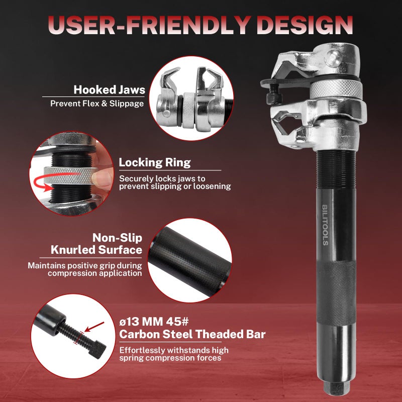 BILITOOLS 2-Piece Coil Spring Compressor Tool Heavy Duty Macpherson Strut Spring Compression Set with Safety Jaws and Holder, Max Load.2645LB - Image 5