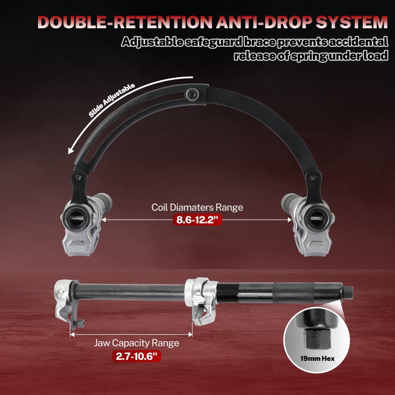 BILITOOLS 2-Piece Coil Spring Compressor Tool Heavy Duty Macpherson Strut Spring Compression Set with Safety Jaws and Holder, Max Load.2645LB - Image 4