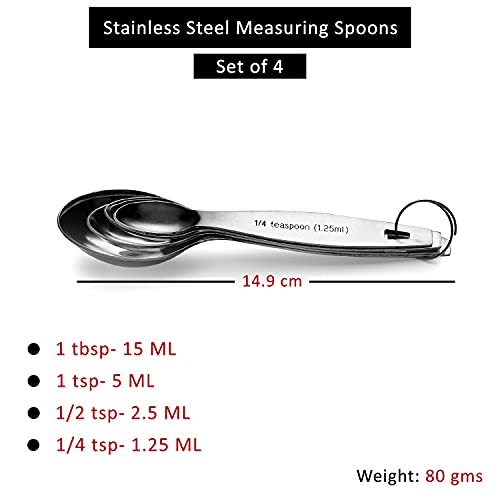 Steren Impex | Stainless Steel Measuring Spoon, Round Shaped, Set of 4 (1/4, 1/2, 1tsp, & 1 Tbsp.) - Image 2