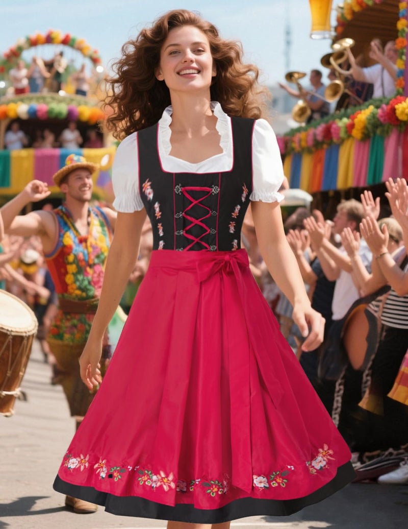 JASAMBAC German Authentic Drindl Costumes Oktoberfest Top Dirndl Dress Halloween Size L Color Red - Image 5